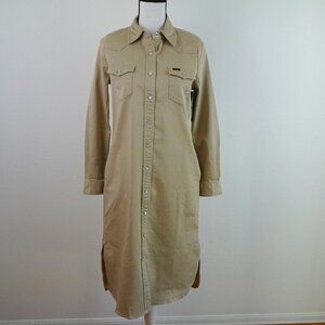 Lee Denim Shirt Dress Women's XS Beige Denim Vintage Modern Snap Front Western